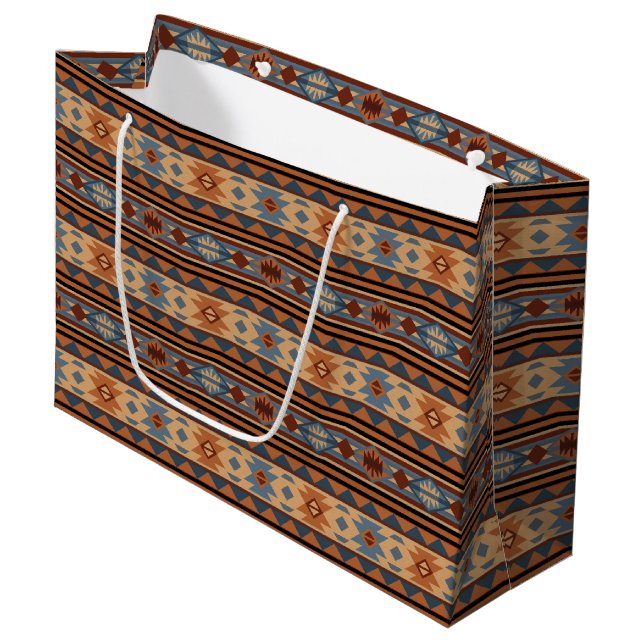 Grand Sac Cadeau Conception sud-ouest Adobe Grey Brown Tribal Motif (Devant Angle)