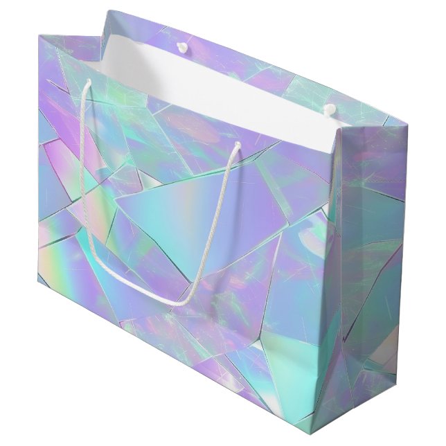 Grand Sac Cadeau Conception turquoise et violette Iridescente (Devant Angle)