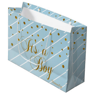 Grand Sac Cadeau Confettis doux de bleus layette et d'or