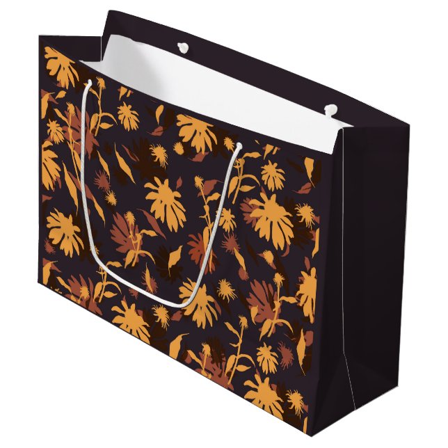Grand Sac Cadeau Confleurs modernes élégants Jaune Orange gris fonc (Devant Angle)