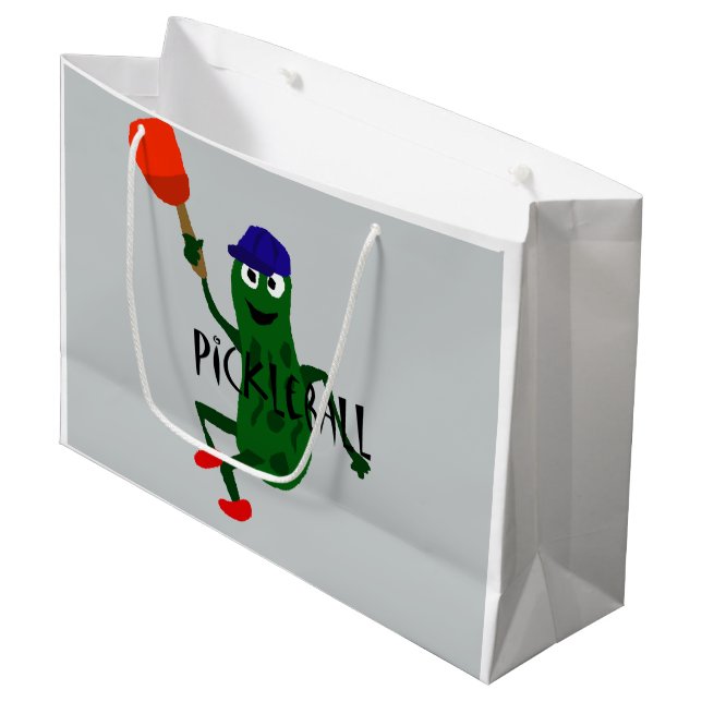 Grand Sac Cadeau Conserves au vinaigre drôles jouant Pickleball (Devant Angle)