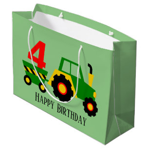 Grand Sac Cadeau cool âge 4 tracteur fête d'anniversaire