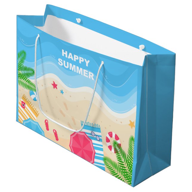 Grand Sac Cadeau cool Happy Summer beach party (Devant Angle)
