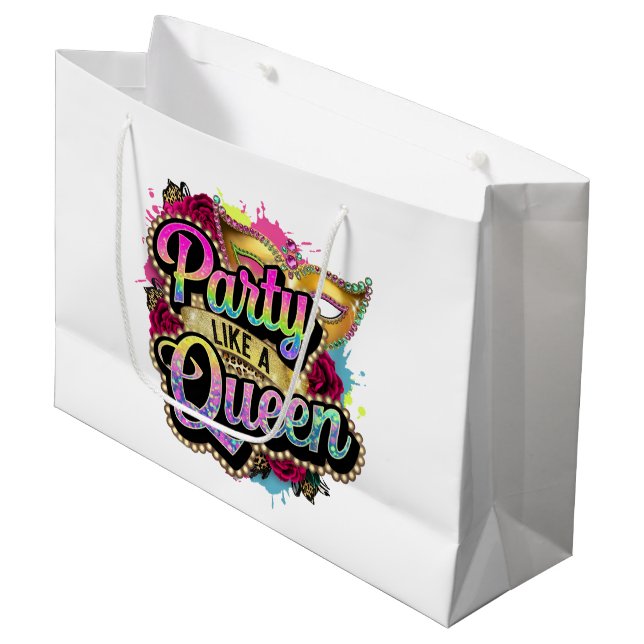 Grand Sac Cadeau Cool partie Queen word art Anniversaire dame (Devant Angle)