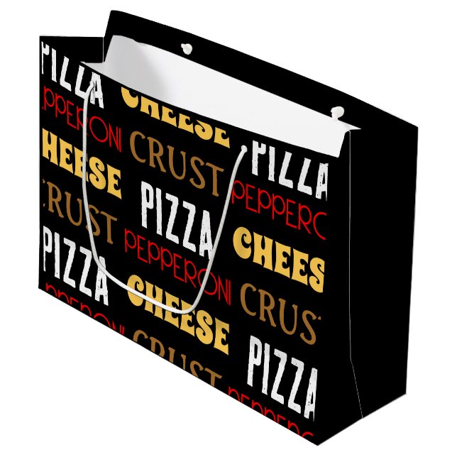Grand Sac Cadeau Cool plaisir pizza pepperoni fromage croûte texte  (Devant Angle)