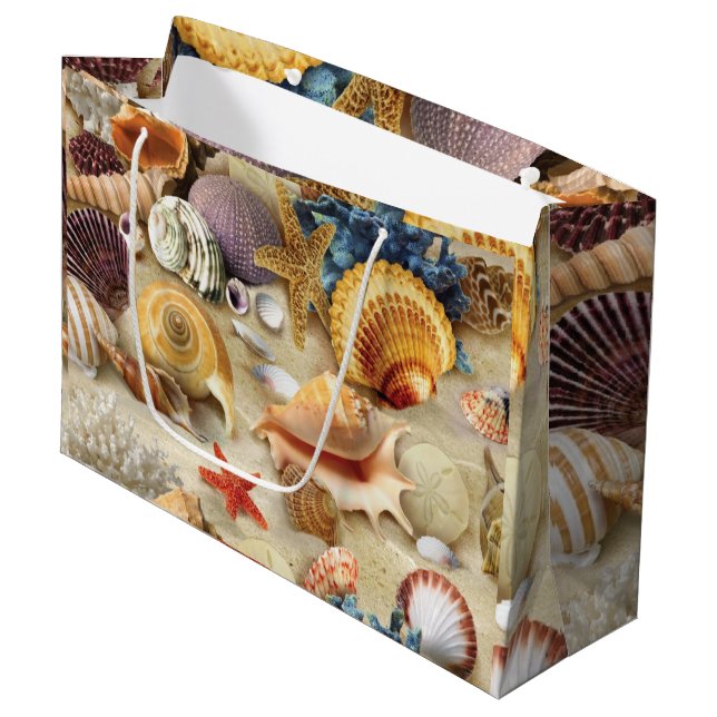 Grand Sac Cadeau Coques de mer sur la plage (Devant Angle)