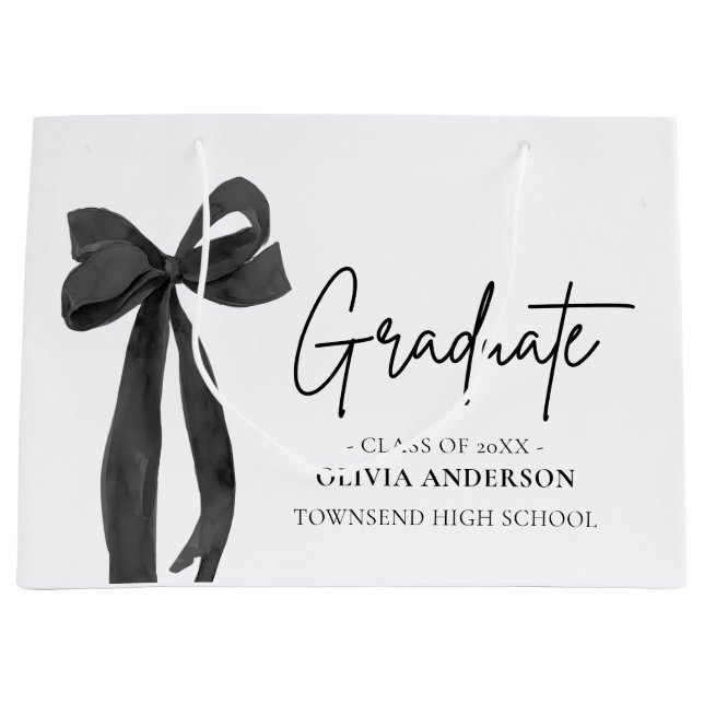 Grand Sac Cadeau Coquette Black Bow moderne Graduate Graduate (Devant)