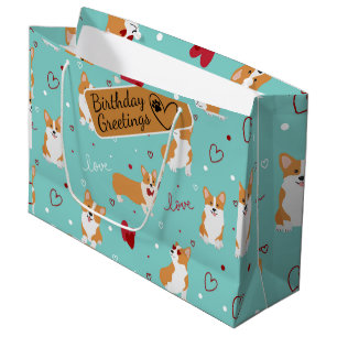 Grand Sac Cadeau Corgi Love Motif de dessin animé avec un accueil p