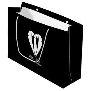 Grand Sac Cadeau Costume Mariage noir et Cravate Groomsmans personn