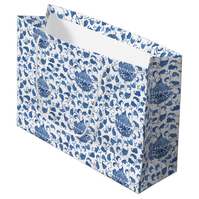 Grand Sac Cadeau Couleur d'eau bleu et blanc (Devant Angle)