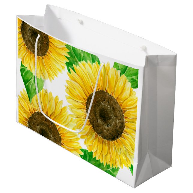 Grand Sac Cadeau Couleur d'eau des fleurs de soleil (Devant Angle)