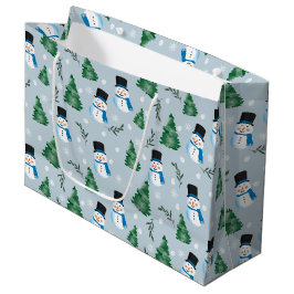 Grand Sac Cadeau Couleur d'eau douce Motif neige d'hiver