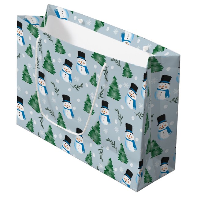 Grand Sac Cadeau Couleur d'eau douce Motif neige d'hiver (Devant Angle)