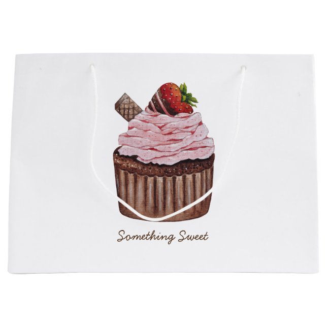 Grand Sac Cadeau Coupe De Fraise Cute À L'Aquarelle (Devant)