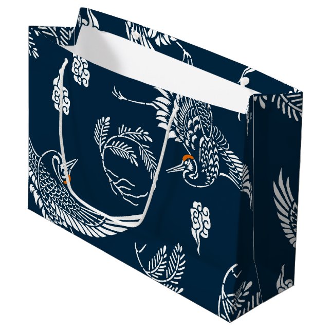 Grand Sac Cadeau Couple de grue japonaise (Devant Angle)