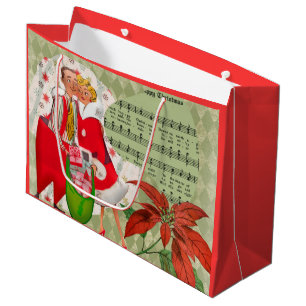 Grand Sac Cadeau Couple de Noël Rétro 1950 Joyeux