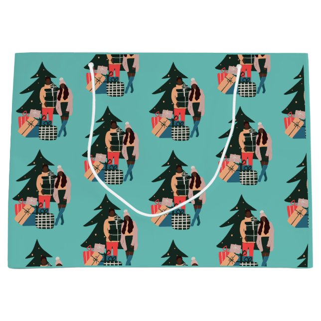 Grand Sac Cadeau Couple noir premier papier d'enveloppement de Noël (Devant)