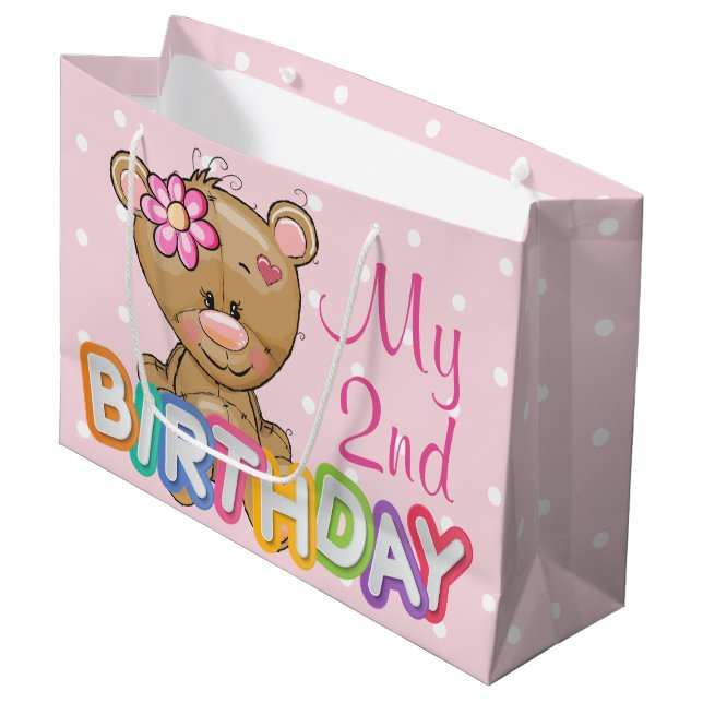 Grand Sac Cadeau Coutume de fête d'anniversaire d'ours de nounours (Devant Angle)