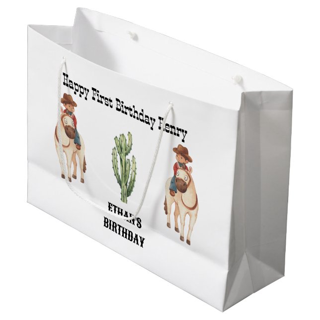 Grand Sac Cadeau Cowboy Anniversaire Rodeo Party (Devant Angle)