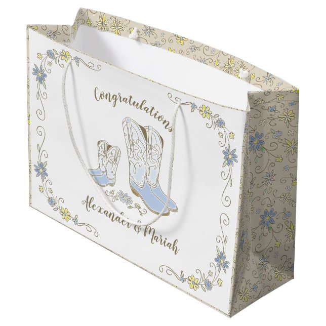 Grand Sac Cadeau Cowboy Baby shower Pays Western Blue Boy (Dos Angle)