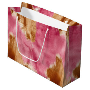 Grand Sac Cadeau Cowgirl Western Pink Brown Cream Cowhide