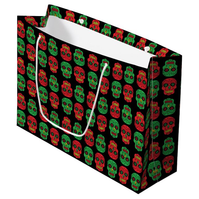 Grand Sac Cadeau Crânes à sucre Xmas personnalisables (Devant Angle)