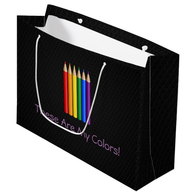 Grand Sac Cadeau Crayons de fierté arc en ciel (Devant Angle)