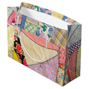 Grand Sac Cadeau Crazy Patchwork Quilt Avec Zigzag Stitch