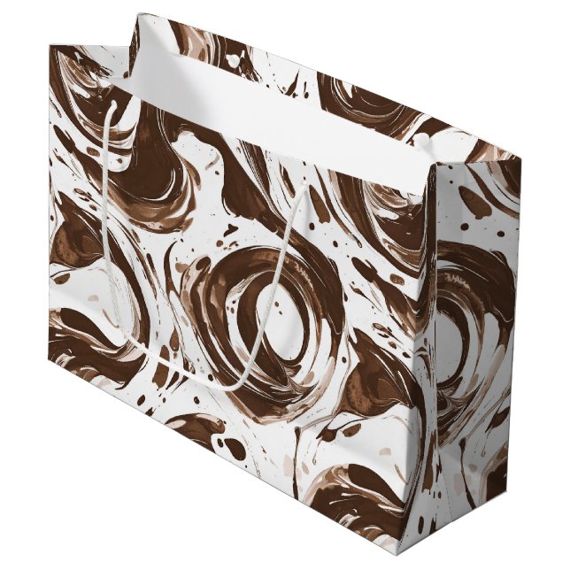 Grand Sac Cadeau Creamme Brown Chocolat tourbillons Anniversaire (Devant Angle)