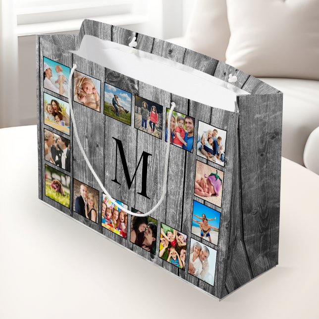 Grand Sac Cadeau Create Your Custom Photo Collage Rustic Farmhouse (Créateur téléchargé)
