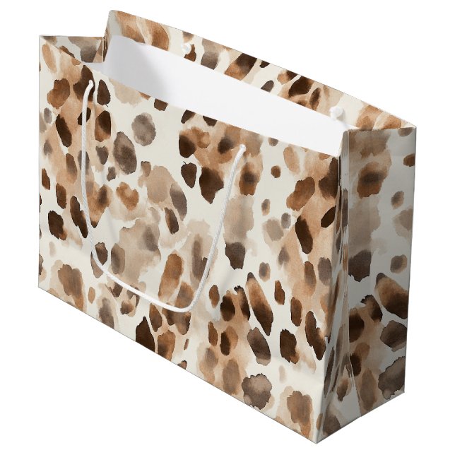 Grand Sac Cadeau Crème chic Brown léopard animal Anniversaire (Devant Angle)