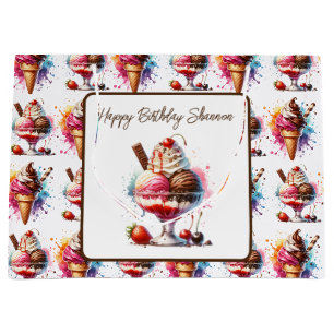 Grand Sac Cadeau Crème glacée Sundae Anniversaire personnalisé