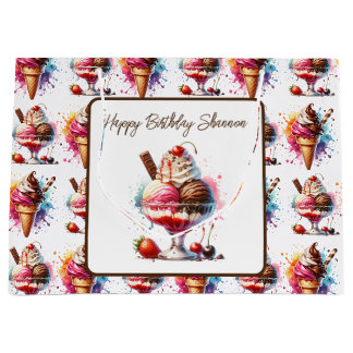 Grand Sac Cadeau Crème glacée Sundae Anniversaire personnalisé