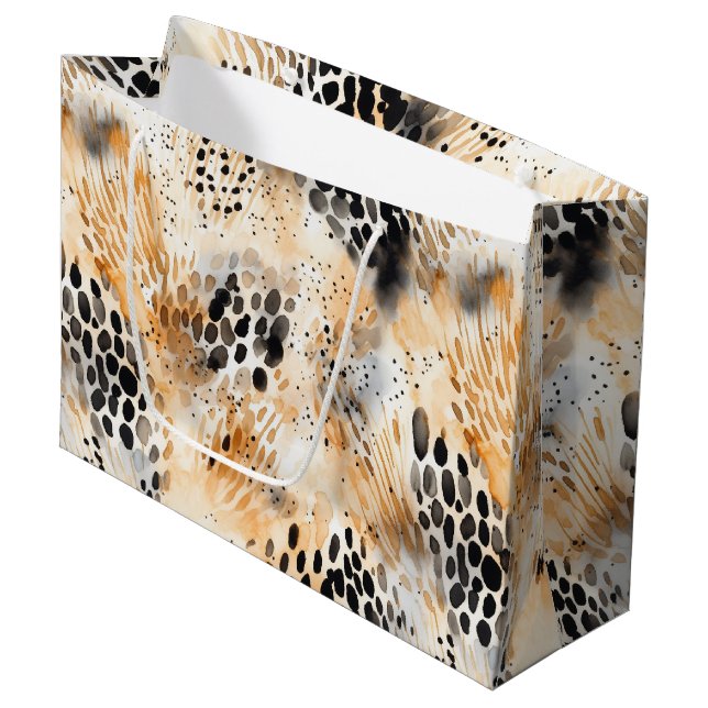 Grand Sac Cadeau Crème noire sauvage Léopard Animal Floral (Devant Angle)