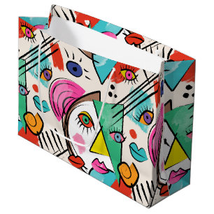 Grand Sac Cadeau Cubisme moderne Abstrait Artsy Femme Visages