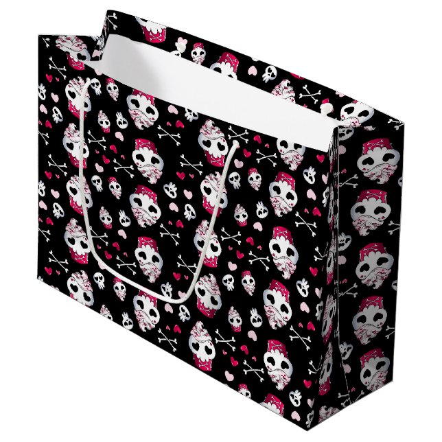 Grand Sac Cadeau Cupcake Mademoiselle de crâne (Devant Angle)