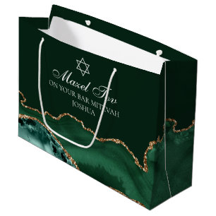 Grand Sac Cadeau Customisé Bar Mitzvah Mazel Tov Green Gold