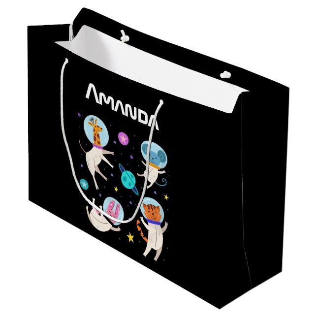 Grand Sac Cadeau Cute astronaute Animaux flottant dans l'espace (Devant Angle)