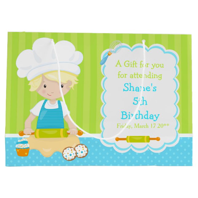 Grand Sac Cadeau Cute Blonde Cheveux garçon Merci de cuisson (Dos)