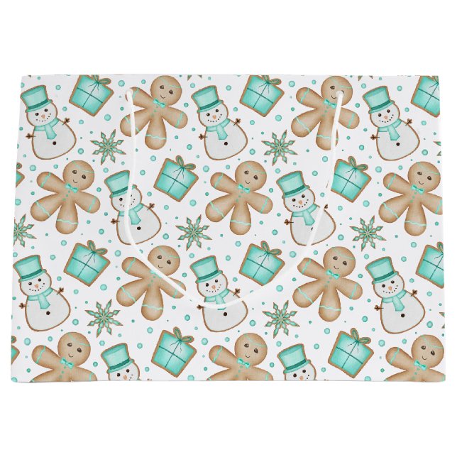 Grand Sac Cadeau Cute Blue Festive Christmas Gingerbread (Devant)