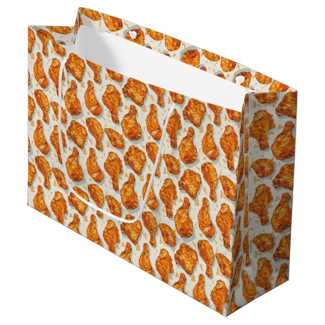 Grand Sac Cadeau Cute carrelé motif de poulet frit (Devant Angle)