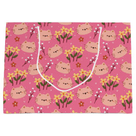 Grand Sac Cadeau Cute Chat et Fleurs