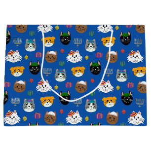 Grand Sac Cadeau Cute Chat Hannukah Motif