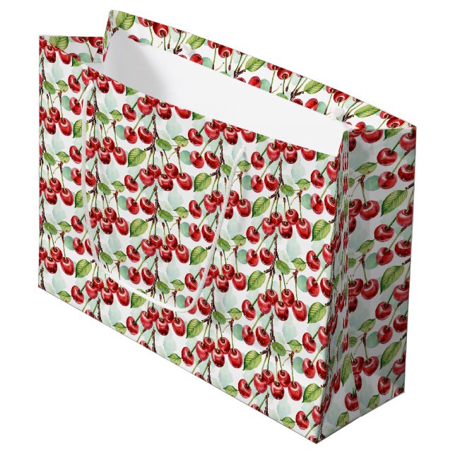 Grand Sac Cadeau Cute Cherry Motif à thème Anniversaire (Devant Angle)