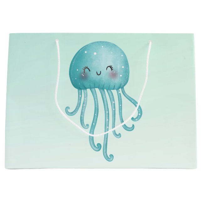 Grand Sac Cadeau Cute et amusante méduse bleu-vert (Devant)