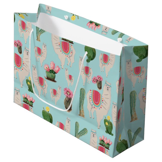 Grand Sac Cadeau Cute Fiesta Llama & Cactus Motif (Devant Angle)