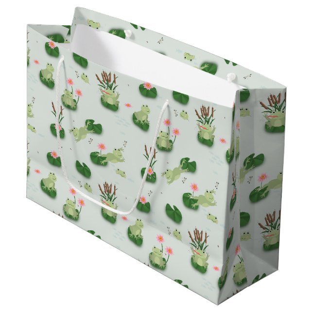 Grand Sac Cadeau Cute Frogs in Lily Pond (Devant Angle)