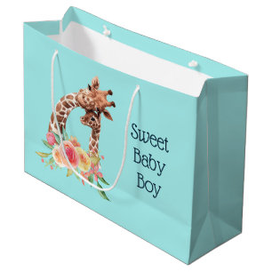 Grand Sac Cadeau Cute Giraffe Aquarelle Maman & Baby Boy