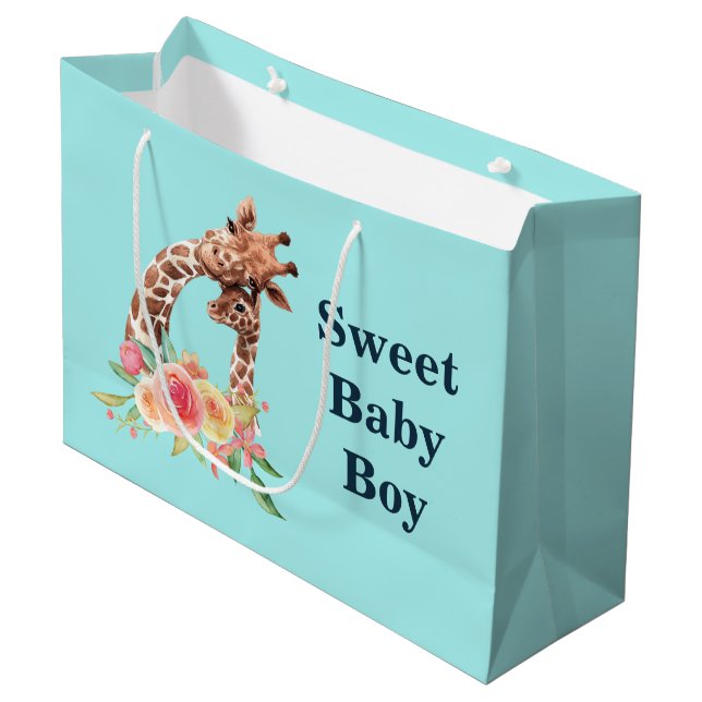 Grand Sac Cadeau Cute Giraffe Aquarelle Maman & Baby Boy (Devant Angle)