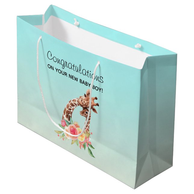 Grand Sac Cadeau Cute Giraffe Aquarelle Maman & Baby Félicitations (Devant Angle)
